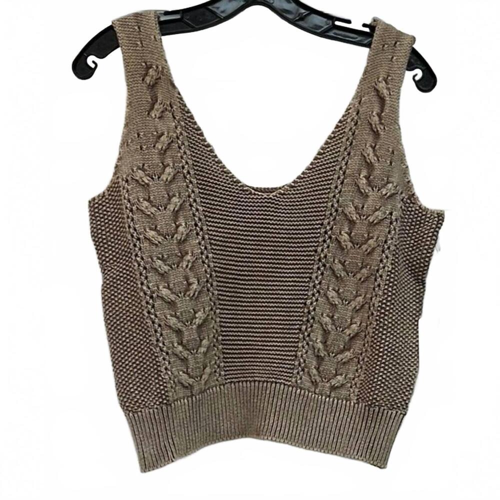NEW FATE women's natural cotton aran cable knit tank top in coco